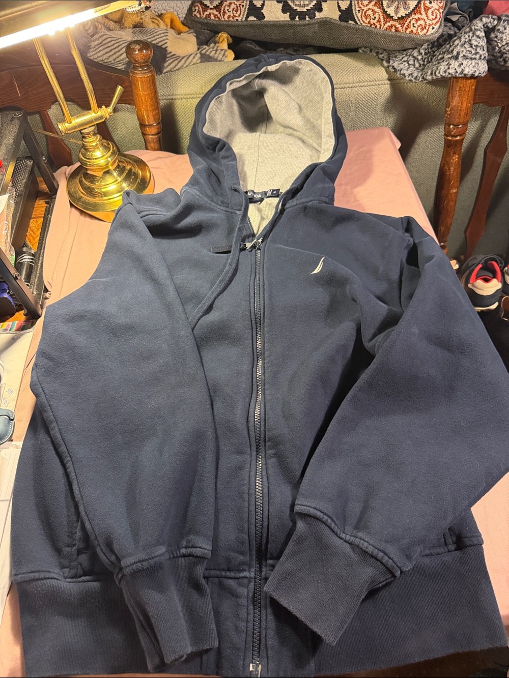 Nautica Navy and Gray Full-Zip Hooded Jacket
